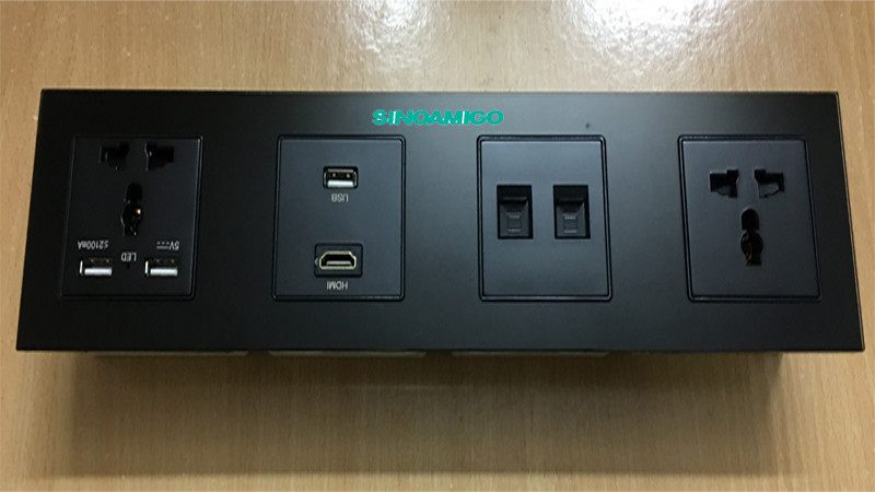 Hub media Sinoamigo SW-SR-004B chính hãng (gồm 2 ổ điện đa năng, 2 ổ sạc USB, 2 RJ45 cat6, 1 HDMI, 1 USB data)